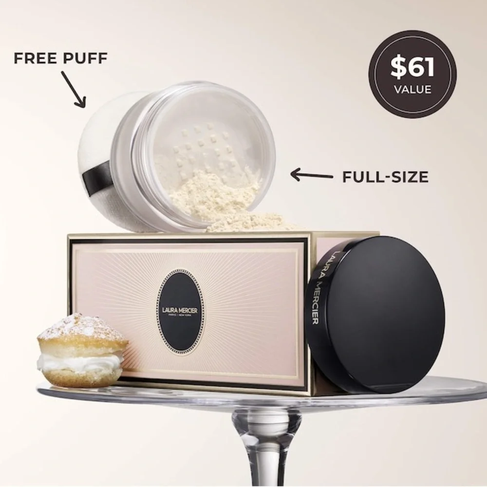 Laura Mercier Translucent Indulgent Icons Loose Setting Powder & Puff- blurring